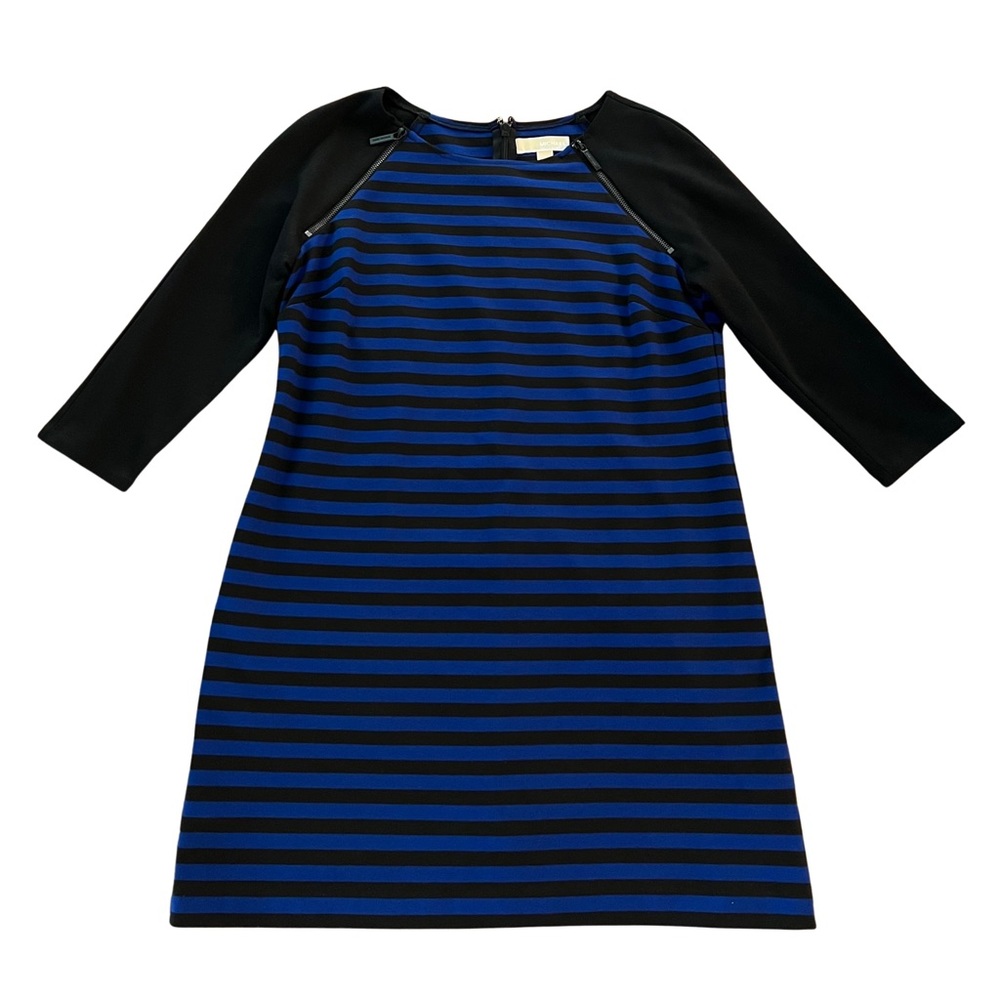 Michael Kors Blue and Black Striped Long Sleeve Dress
